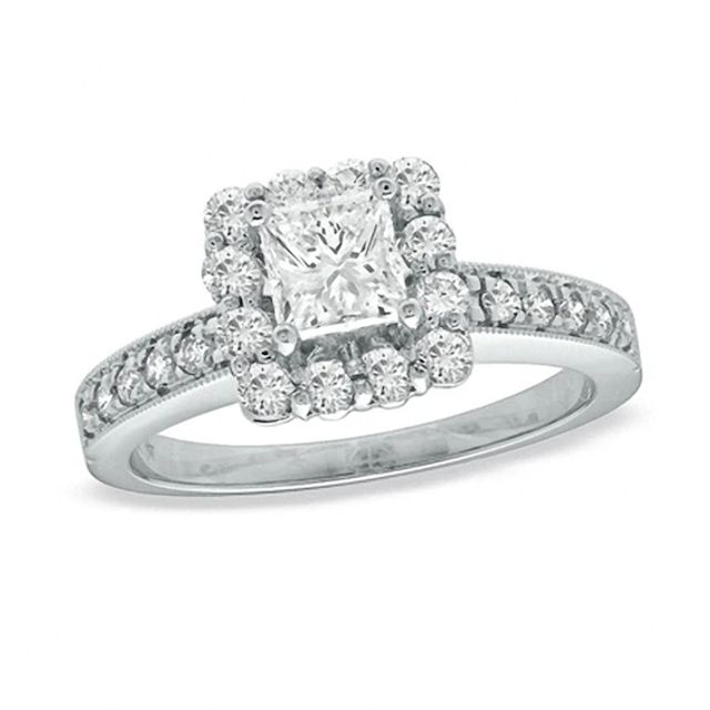 Previously Owned - 5/8 CT. T.w. Princess-Cut Diamond Frame Vintage-Style Engagement Ring in 14K White Gold