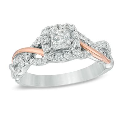 Previously Owned - 3/4 CT. T.w. Princess-Cut Diamond Frame Engagement Ring in 14K Two-Tone Gold