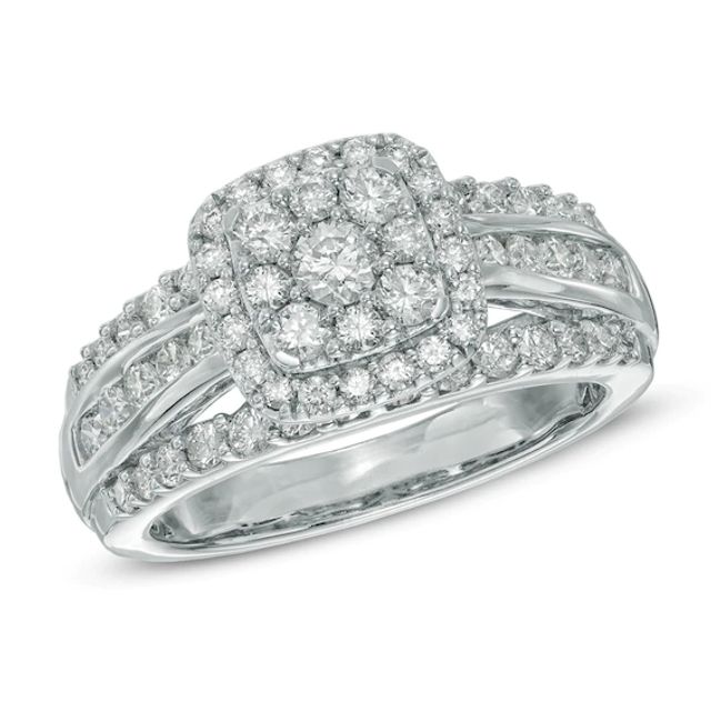 Previously Owned - 1-1/4 CT. T.w. Diamond Cluster Frame Engagement Ring in 14K White Gold