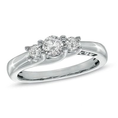 Previously Owned - 1/2 CT. T.w. Diamond Love Three Stone Engagement Ring in 10K White Gold