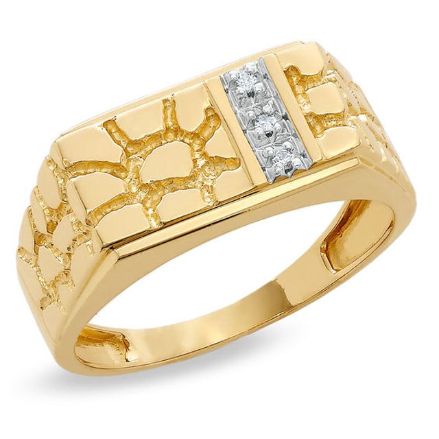 Previously Owned - Men's Diamond Accent Rectangle Nugget Ring in 10K Gold