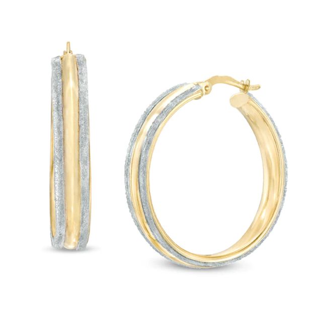 Previously Owned - 30mm Double Row Glitter Hoop Earrings in 10K Gold