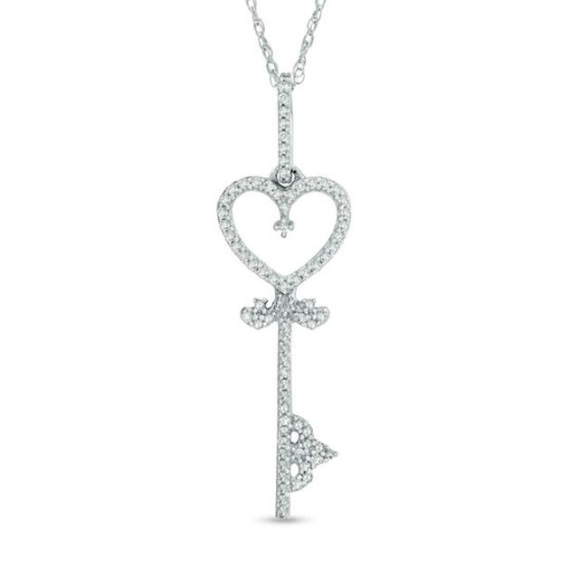 Previously Owned - 1/8 CT. T.w. Diamond Heart-Top Key Pendant in 10K White Gold