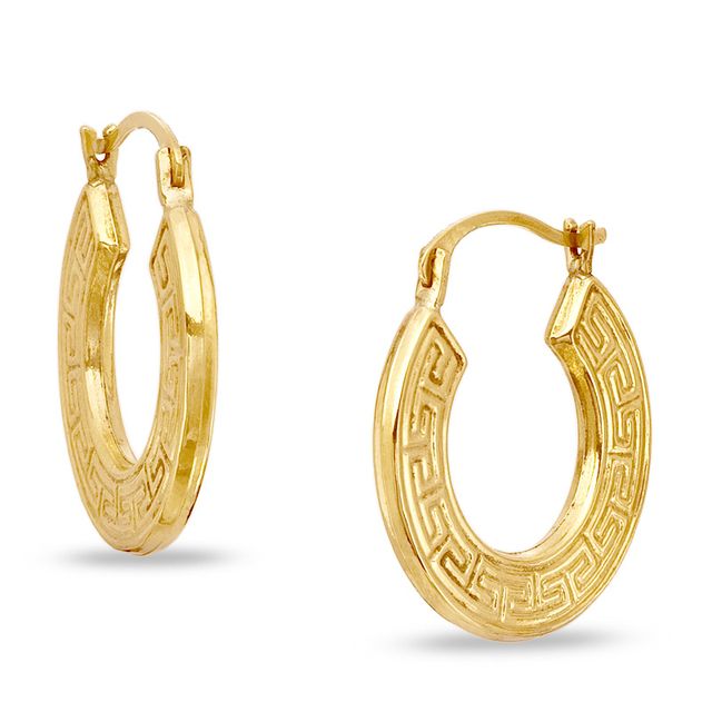 Previously Owned - Greek Key Hoop Earrings in 14K Gold
