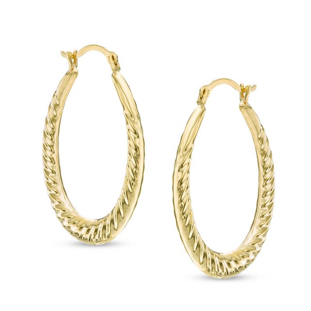 Previously Owned - Ribbed Oval Hoop Earrings in 14K Gold