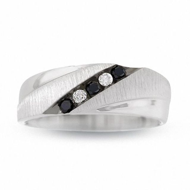 Previously Owned - Men's 1/5 CT. T.w. Enhanced Black and White Diamond Five Stone Band in 10K White Gold