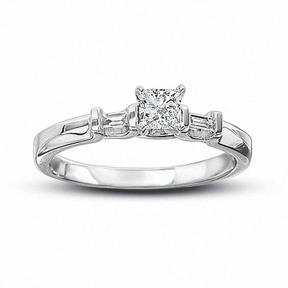 Previously Owned - 1/2 CT. T.w. Princess-Cut Diamond Engagement Ring in 14K White Gold (J/I1)