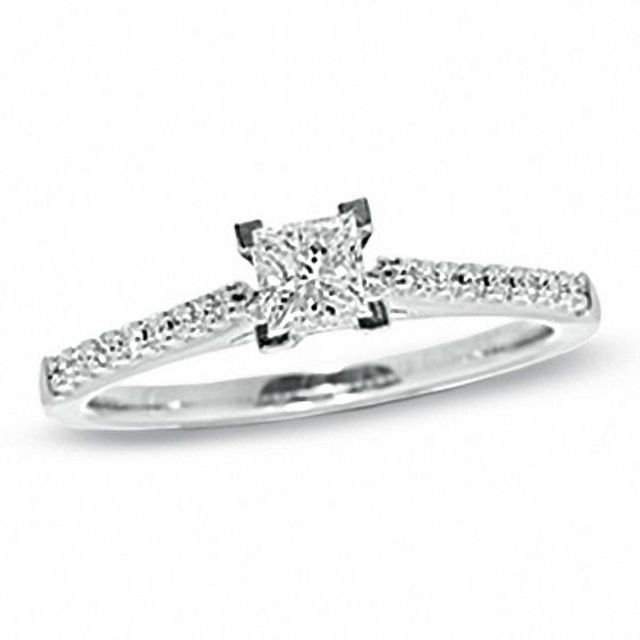 Previously Owned - 1/2 CT. T.w. Colorless Princess-Cut Diamond Solitaire Engagement Ring in 18K White Gold