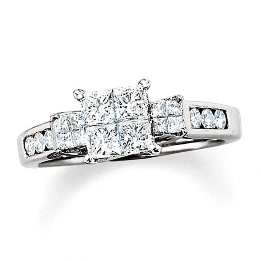 Previously Owned - 1 CT. T.w. Quad Princess-Cut Diamond Three Stone Ring in 14K White Gold