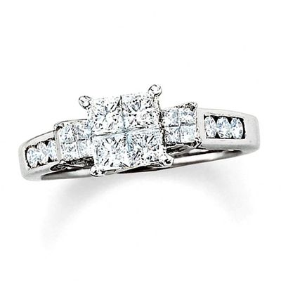Previously Owned - 1 CT. T.w. Quad Princess-Cut Diamond Three Stone Ring in 14K White Gold