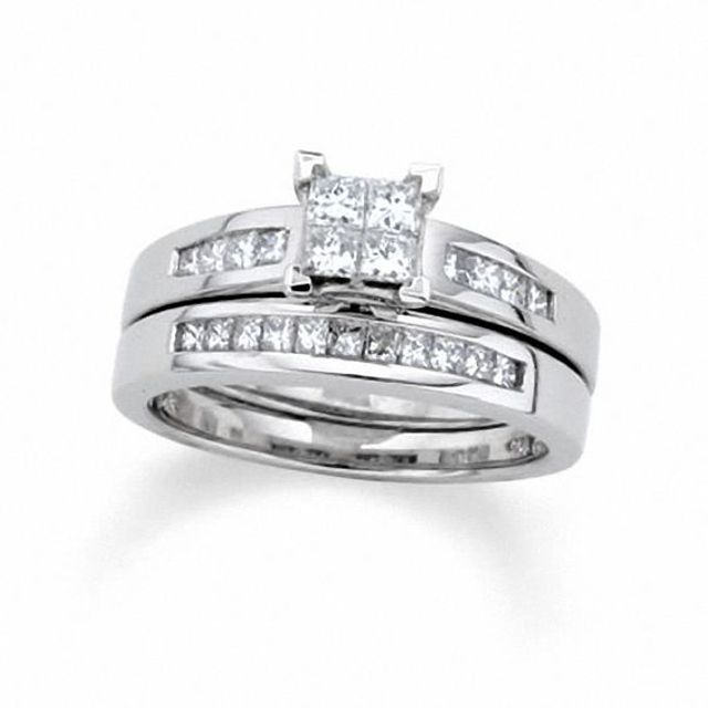 Previously Owned - 1-1/2 CT. T.w. Quad Princess-Cut Diamond Bridal Set in 14K White Gold