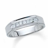 Previously Owned - Men's 1/2 CT. T.w. Square-Cut Diamond Wedding Band in 14K White Gold