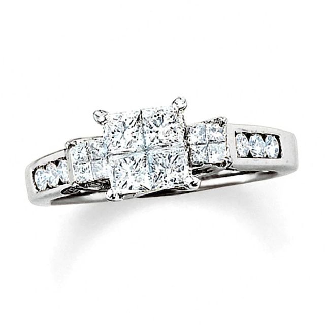 Previously Owned - 1 CT. T.w. Quad Princess-Cut Diamond Three Stone Ring in 14K White Gold