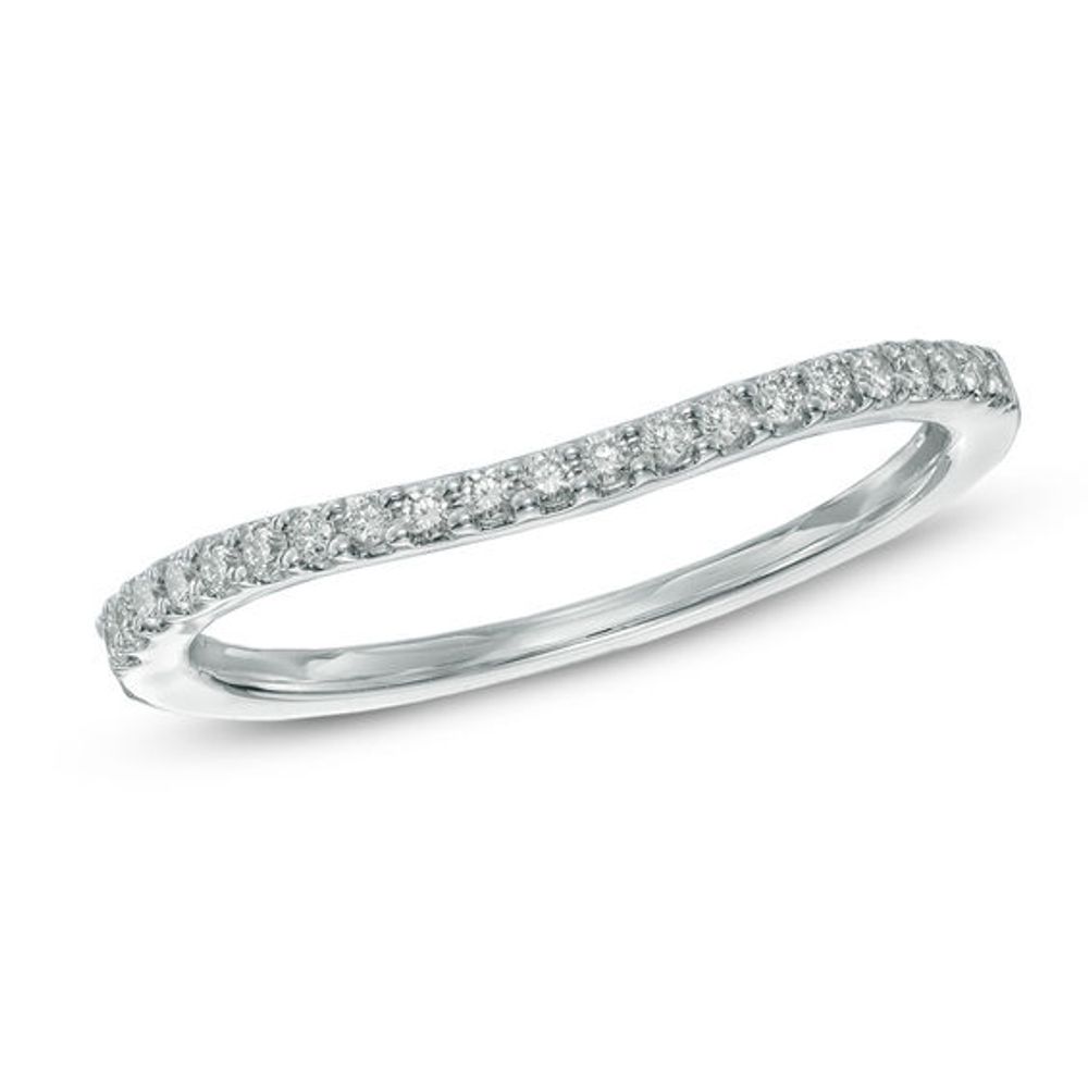 Previously Owned - 1/8 CT. T.w. Diamond Contour Wedding Band in 14K White Gold