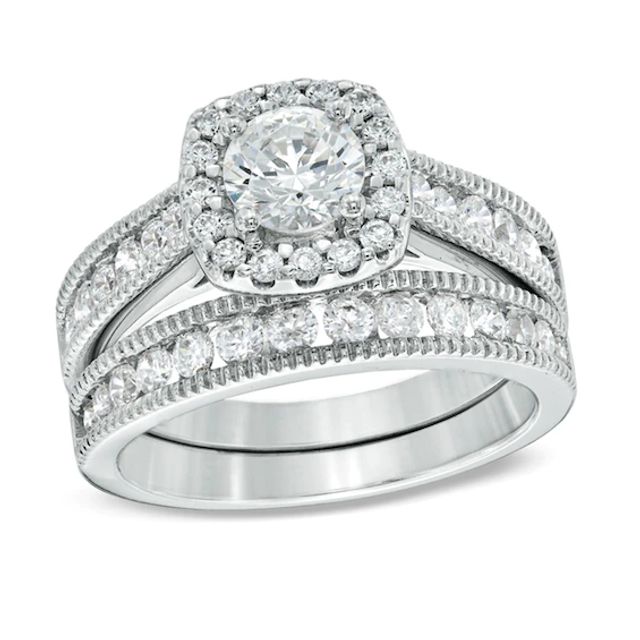 Previously Owned - Celebration GrandÂ® 1-1/2 CT. T.w. Diamond Frame Bridal Set in 14K White Gold (H-I/I1)