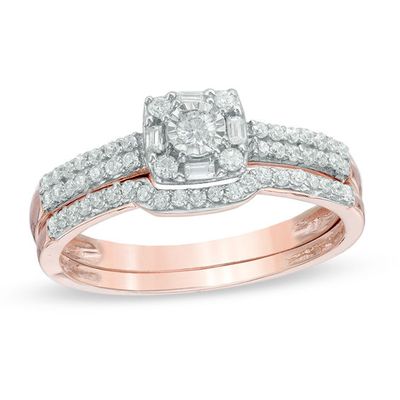 Previously Owned - 1/3 CT. T.w. Diamond Frame Bridal Set in 10K Rose Gold