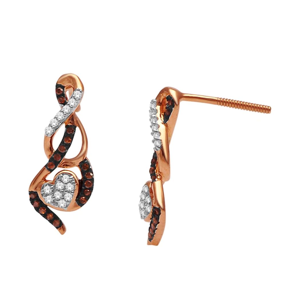 Previously Owned - 1/6 CT. T.w. Enhanced Cognac and White Diamond Infinity with Heart Drop Earrings in 10K Rose Gold