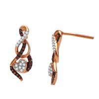 Previously Owned - 1/6 CT. T.w. Enhanced Cognac and White Diamond Infinity with Heart Drop Earrings in 10K Rose Gold