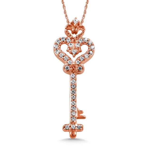 Previously Owned - 1/10 CT. T.w. Diamond Heart-Top Key Pendant in 10K Rose Gold