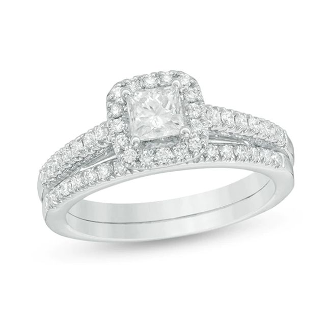 Previously Owned - 1 CT. T.w. Princess-Cut Diamond Frame Bridal Set in 14K White Gold