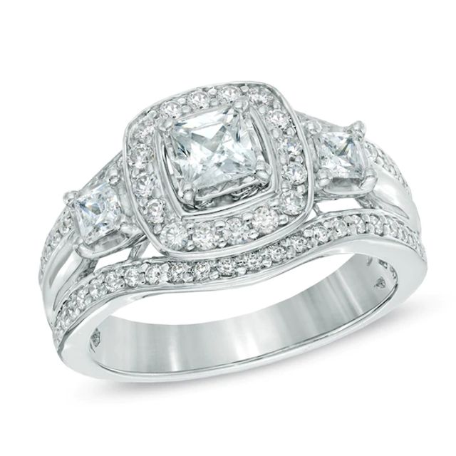 Previously Owned - 1 CT. T.w. Princess-Cut Diamond Three Stone Engagement Ring in 14K White Gold