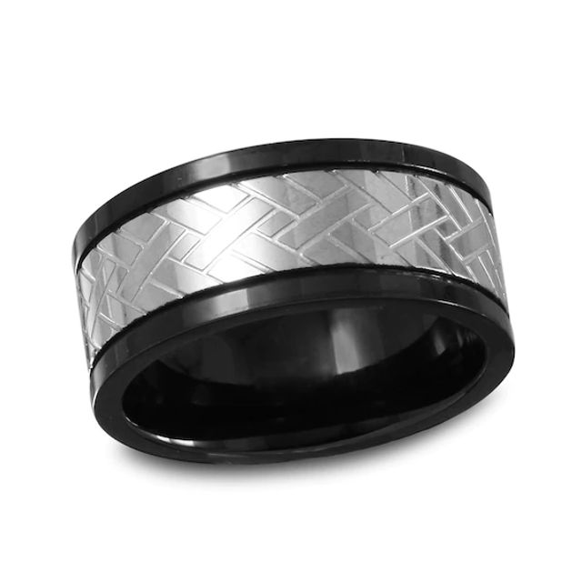 Previously Owned - Men's 10.0mm Weave-Textured Wedding Band in Two-Tone Stainless Steel