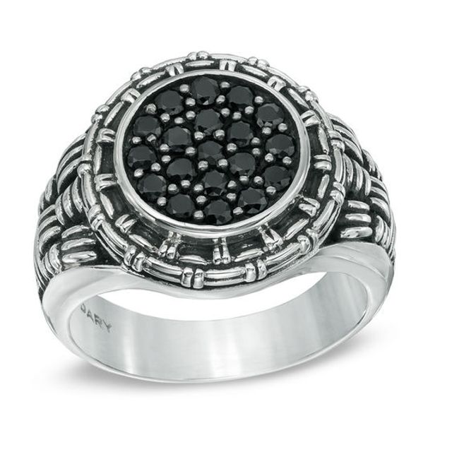 Previously Owned - Legendaryâ¢ Men's Black Spinel Intrecciato Signet Ring in Sterling Silver