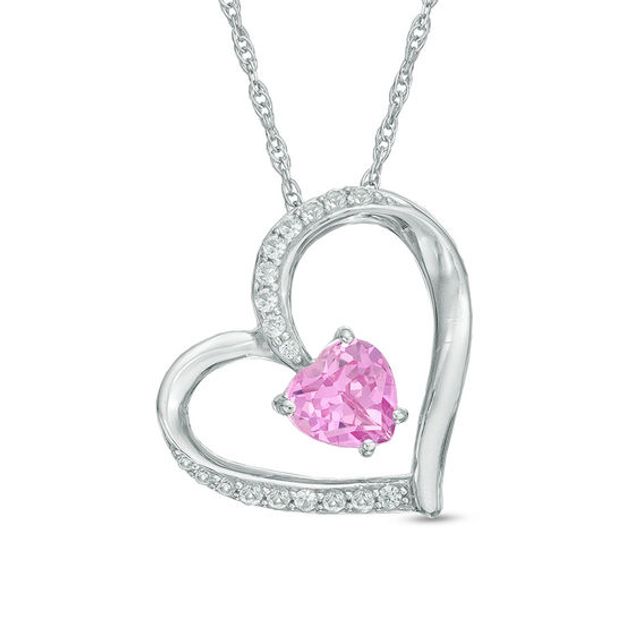 Previously Owned - 6.0mm Heart-Shaped Lab-Created Pink and White Sapphire Tilted Heart Pendant in Sterling Silver