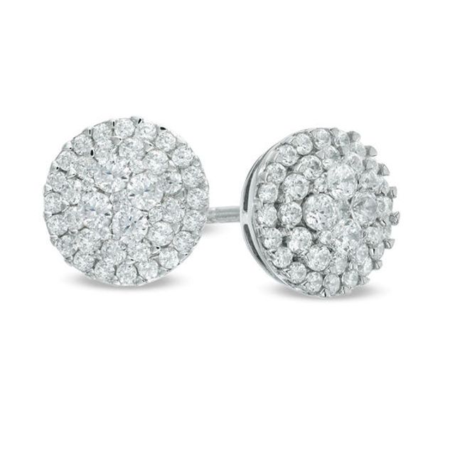 Previously Owned - 1 CT. T.w. Diamond Layered Cluster Stud Earrings in 10K White Gold