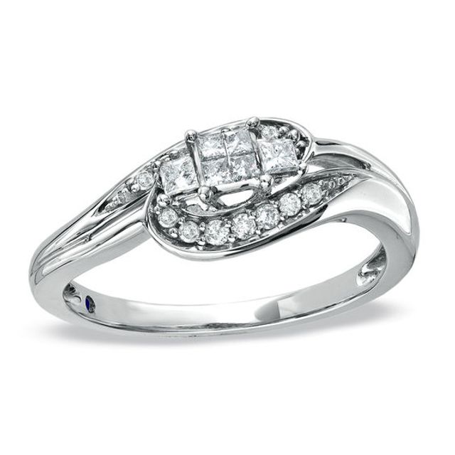 Previously Owned - Cherished Promise Collectionâ¢ 1/4 CT. T.w. Quad Princess-Cut Diamond Promise Ring in 10K White Gold