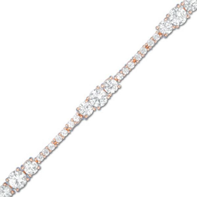 Previously Owned - Lab-Created White Sapphire Three Stone Bracelet in Sterling Silver with 18K Rose Gold Plate - 7.25"