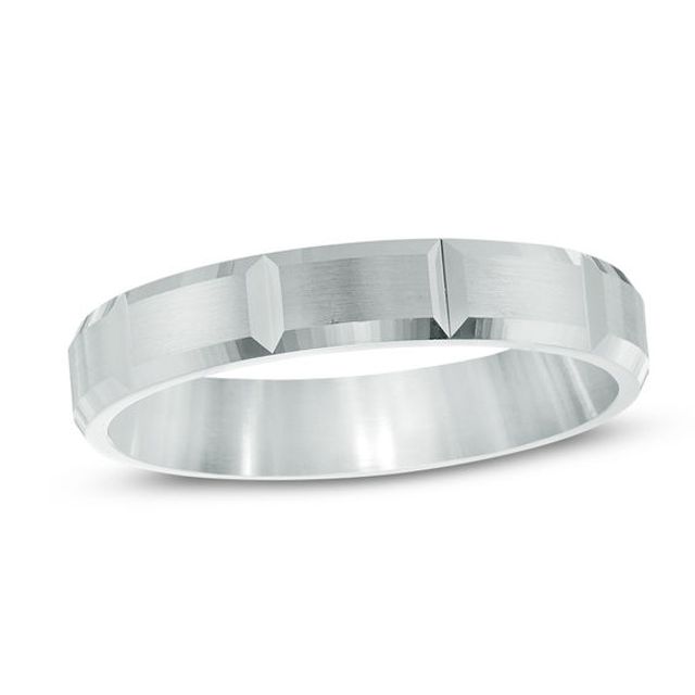 Previously Owned - Men's 4.0mm Diamond-Cut Comfort Fit Band in 10K White Gold