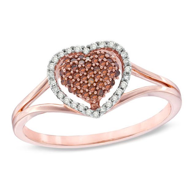 Previously Owned - 1/5 CT. T.w. Enhanced Cognac and White Diamond Cluster Heart Ring in 10K Rose Gold