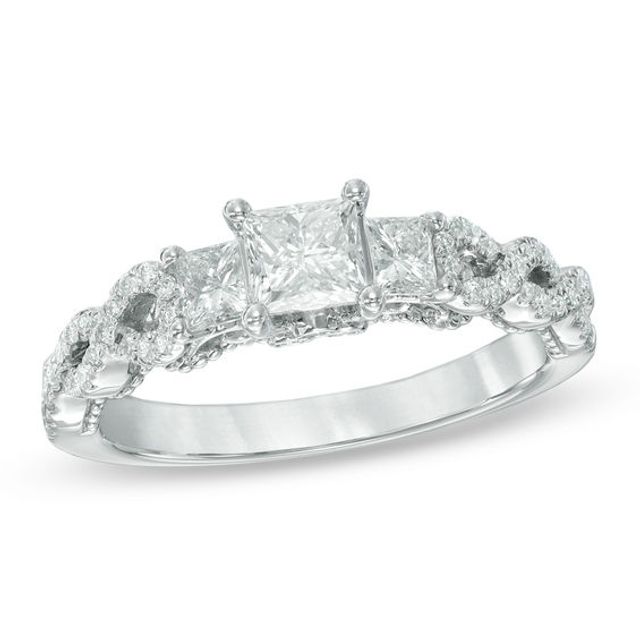 Previously Owned - 1 CT. T.w. Princess-Cut Diamond Past Present FutureÂ® Twist Ring in 14K White Gold (I/I1)