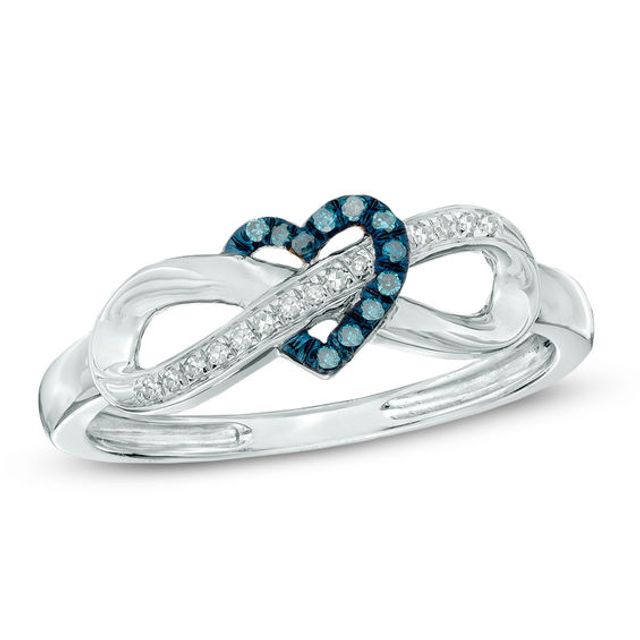 Previously Owned - Enhanced Blue and White Diamond Accent Infinity with Heart Ring in 10K White Gold