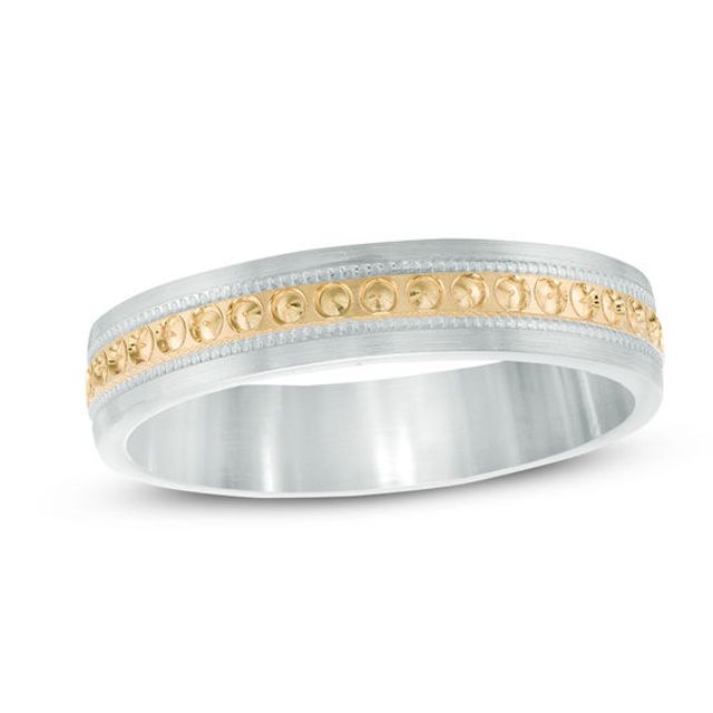 Previously Owned - Ladies' 4.0mm Comfort Fit Vintage-Style Beaded Band in 10K Two-Tone Gold