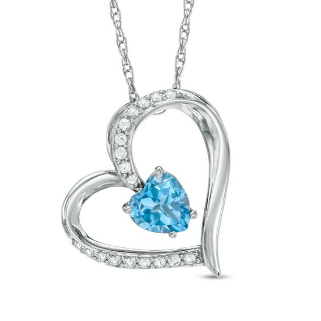 Previously Owned - 6.0mm Heart-Shaped Swiss Blue Topaz and Lab-Created White Sapphire Heart Pendant in Sterling Silver