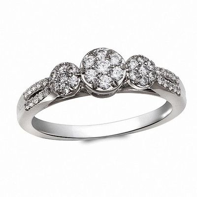 Previously Owned - Cherished Promise Collectionâ¢ 3/8 CT. T.w. Diamond Three Stone Cluster Ring in 10K White Gold