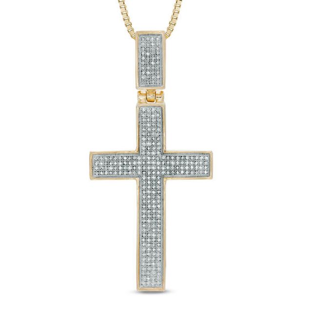Previously Owned - Men's 1/10 CT. T.w. Diamond Cross Pendant in Sterling Silver with 14K Gold Plate - 22"