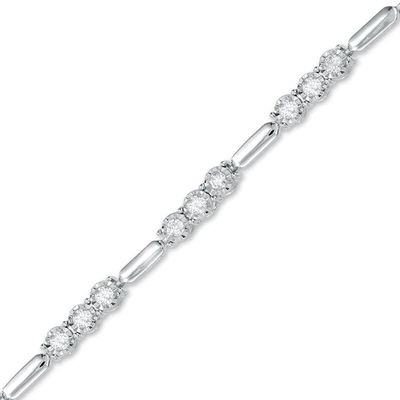 Previously Owned - 1 CT. T.w. Diamond Three Stone Station Bracelet in 10K White Gold