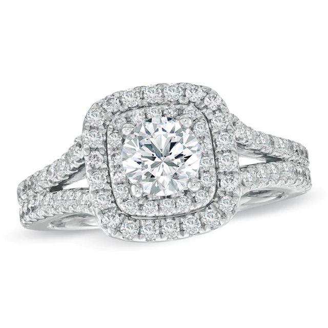 Previously Owned - Vera Wang Love Collection 1-1/2 CT. T.w. Diamond Frame Split Shank Engagement Ring in 14K White Gold