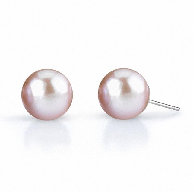 Previously Owned-8.0mm Pink Freshwater Cultured Pearl Stud Earrings in 14K White Gold