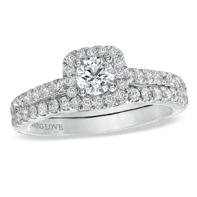 Previously Owned - Vera Wang Love Collection 1 CT. T.w. Diamond Frame Bridal Set in 14K White Gold