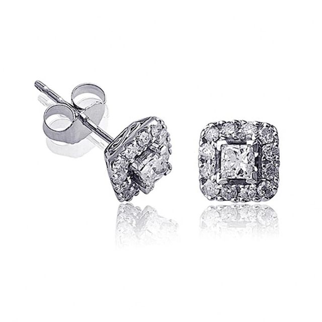 Previously Owned - 5/8 CT. T.w. Diamond Square Frame Stud Earrings in 14K White Gold