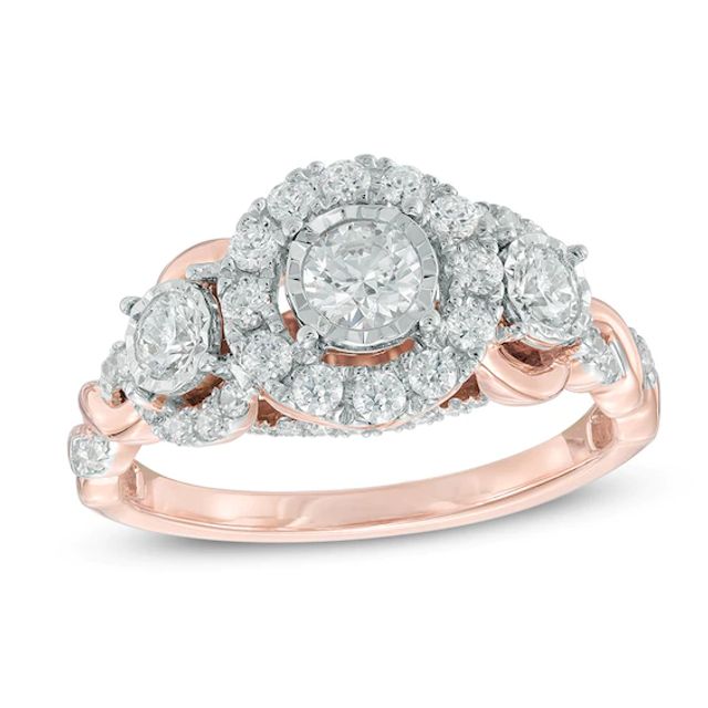 Previously Owned - 1 CT. T.w. Diamond Frame Past Present FutureÂ® Three Stone Engagement Ring in 14K Rose Gold