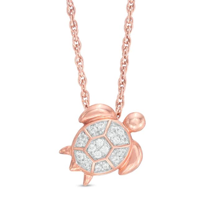 Previously Owned - 1/15 CT. T.w. Diamond Turtle Pendant in 10K Rose Gold