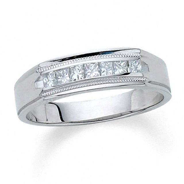 Previously Owned - 1/2 CT. T.w. Square-Cut Channel-Set Diamond Wedding Band in 14K White Gold