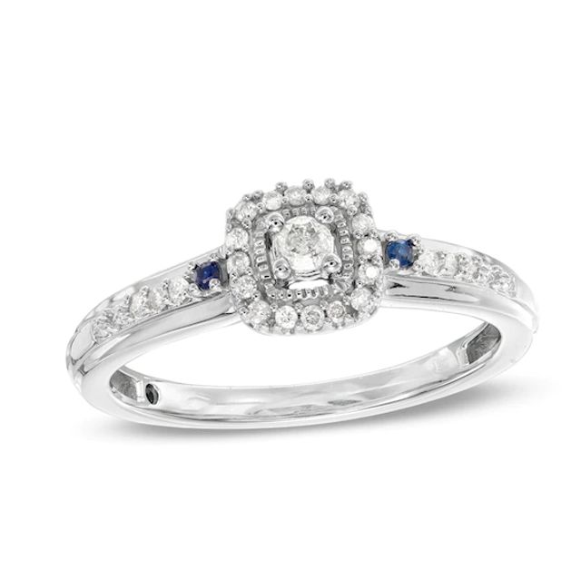 Previously Owned - Cherished Promise Collectionâ¢ 1/8 CT. T.w. Diamond and Blue Sapphire Promise Ring in 10K White Gold