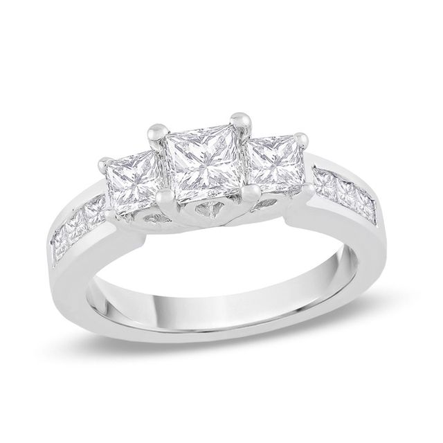 Previously Owned - 1/2 CT. T.w. Princess-Cut Diamond Three Stone Engagement Ring in 14K White Gold