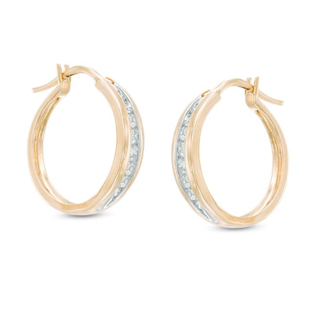 Previously Owned - 1/2 CT. T.w. Diamond Channel-Set Oval Hoop Earrings in 14K Gold
